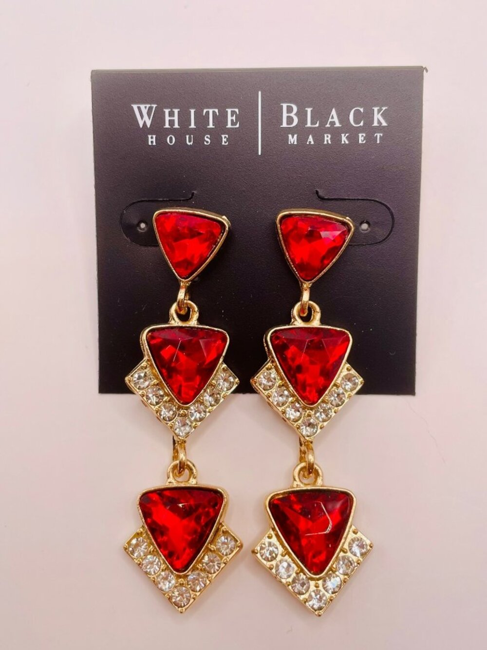 New White House Black Market Red & Gold Tone Drop Earrings -26B